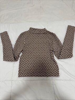 Stradivarius Geometric Pattern Brown & Cream Women’s Long Sleeve Top